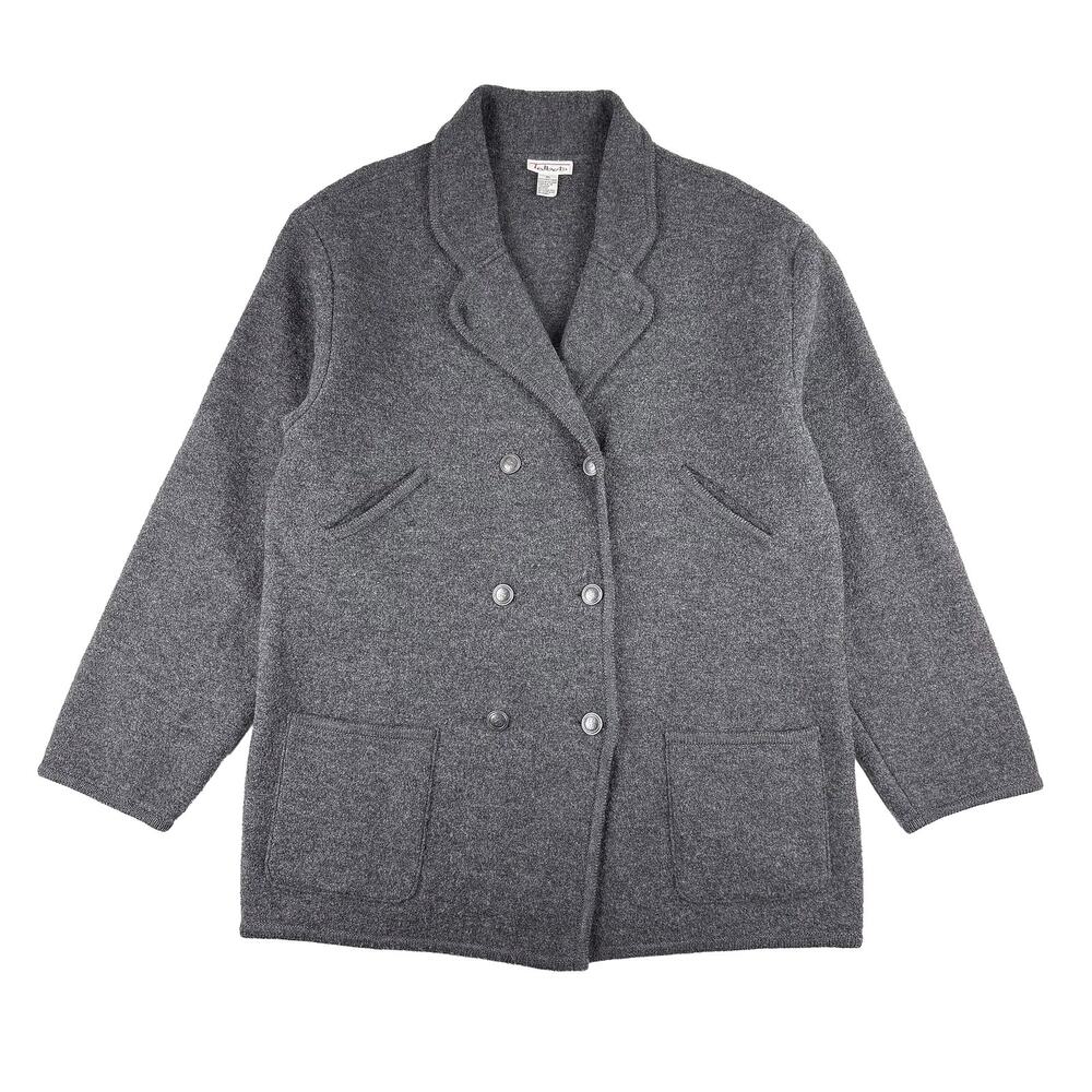 Talbots Boiled Wool Coatigan Jacket VTG Womens XL Gray Double Breasted